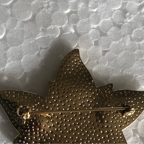 2” Candy Apple Red Poinsettia & Rhinestone Christmas Brooch Pin Gold Tone - Picture 3 of 5